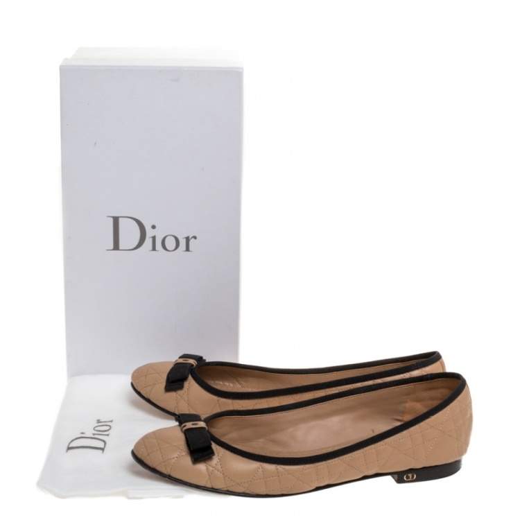 Pre Owned Christian Dior Beige Quilted Cannage Leather My Dior Ballet Flats Size 40.5
