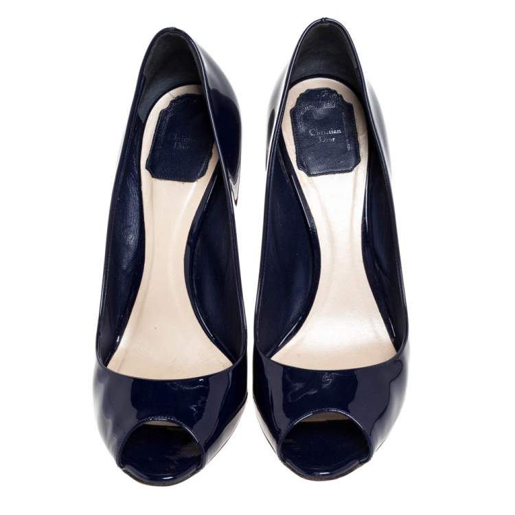 Pre Owned Dior Midnight Blue Patent Leather Diorella Peep Toe Pumps Size 40