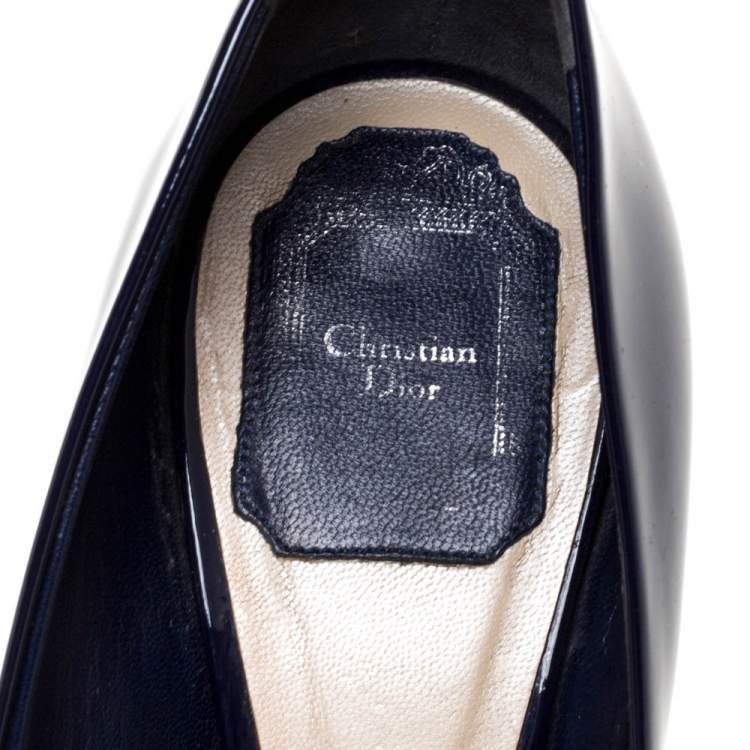 Pre Owned Dior Midnight Blue Patent Leather Diorella Peep Toe Pumps Size 40