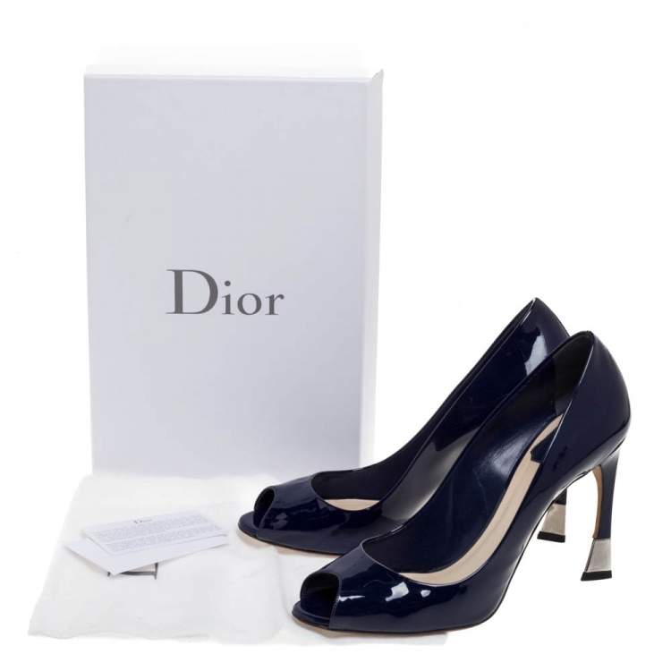 Pre Owned Dior Midnight Blue Patent Leather Diorella Peep Toe Pumps Size 40