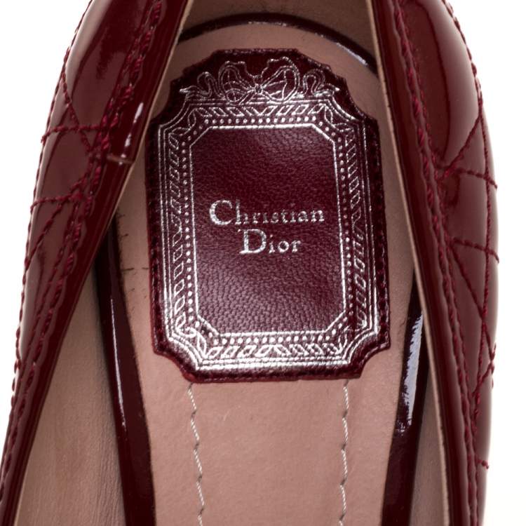 Pre Owned Dior Red Cannage Patent Leather Bow Peep Toe Pumps Size 38