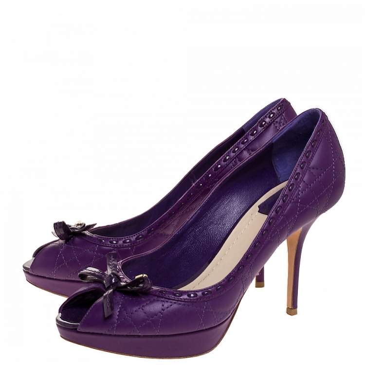 Pre Owned Dior Purple Cannage Leather Bow Platform Pumps Size 39