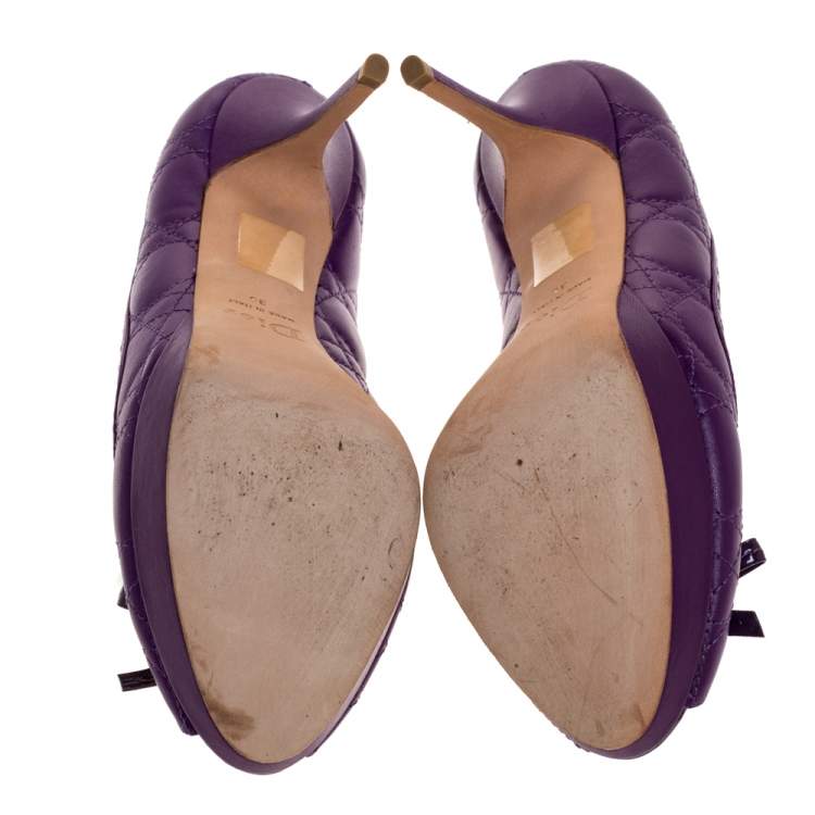 Pre Owned Dior Purple Cannage Leather Bow Platform Pumps Size 39