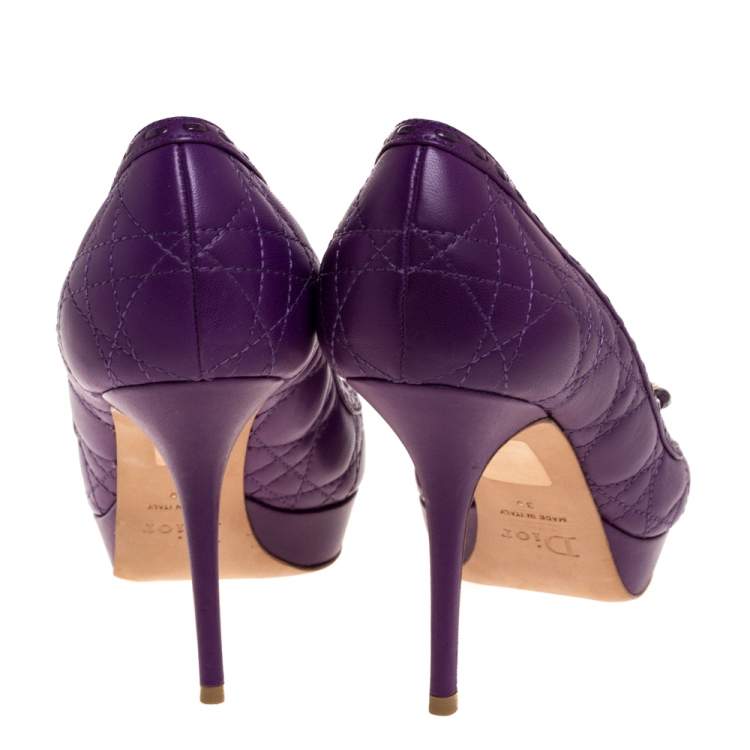 Pre Owned Dior Purple Cannage Leather Bow Platform Pumps Size 39