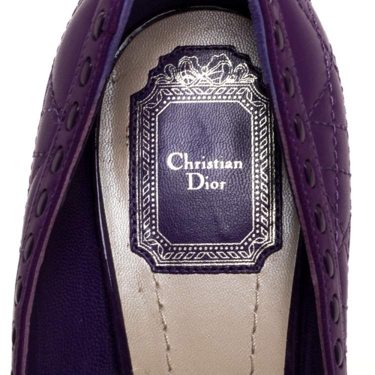 Pre Owned Dior Purple Cannage Leather Bow Platform Pumps Size 39
