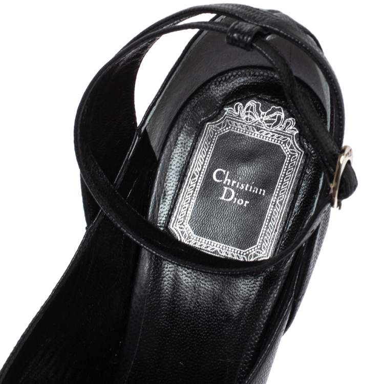 Pre Owned Dior Leopard Print Pony Hair And Black Lizard Embossed Leather Ankle Strap Pumps Size 38