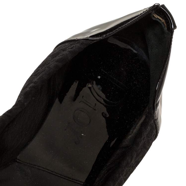 Pre Owned Dior Black Oblique Canvas and Patent Leather Mary Jane Scrunch Ballet Flats Size 38