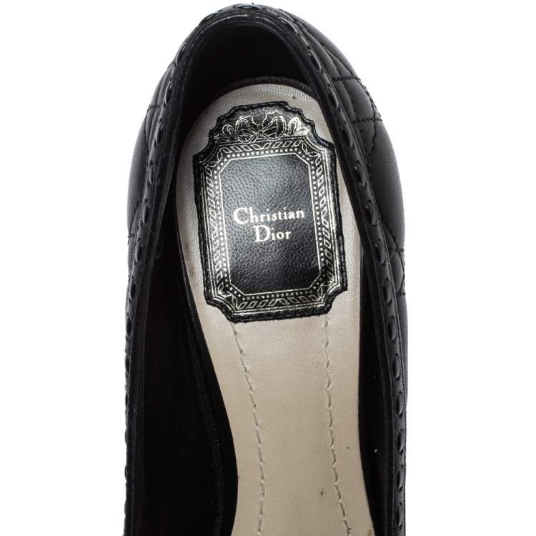 Pre Owned Dior Black Quilted Leather Bow Peep Toe Platform Pumps Size 36.5 