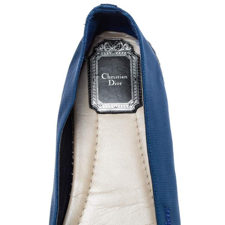 مملوكة مسبقًا Dior Blue/Black Crystal Embellished Fabric Riviera Espadrille Loafers Size 40