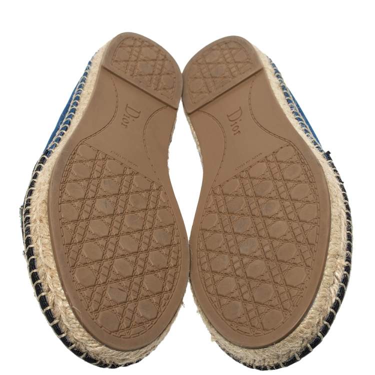 مملوكة مسبقًا Dior Blue/Black Crystal Embellished Fabric Riviera Espadrille Loafers Size 40