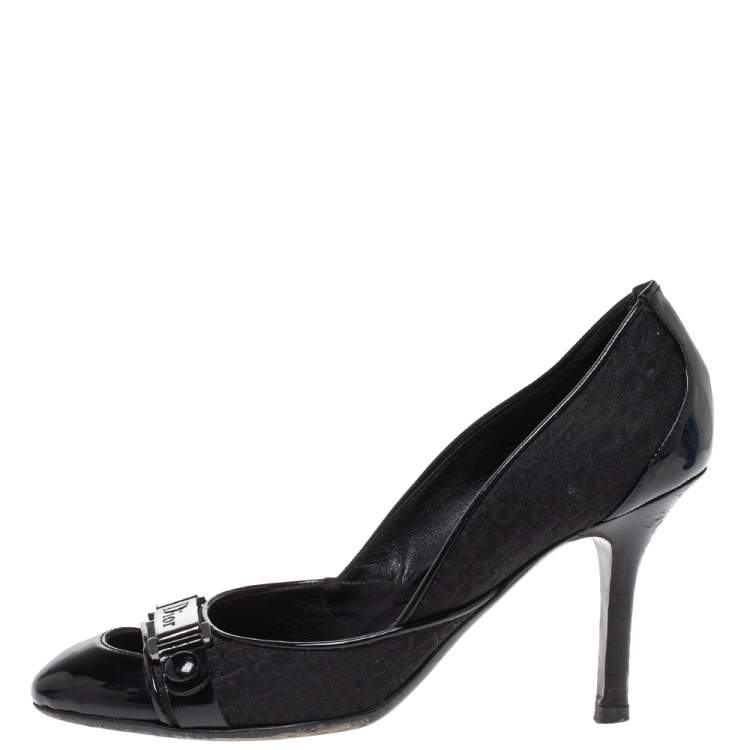 Pre Owned Dior Black Oblique Canvas and Patent Leather Pumps Size 37.5