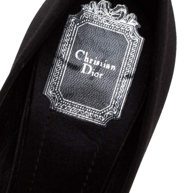 Pre Owned Dior Black Satin Peep Toe Cannage Heel Platform Pumps Size 36.5