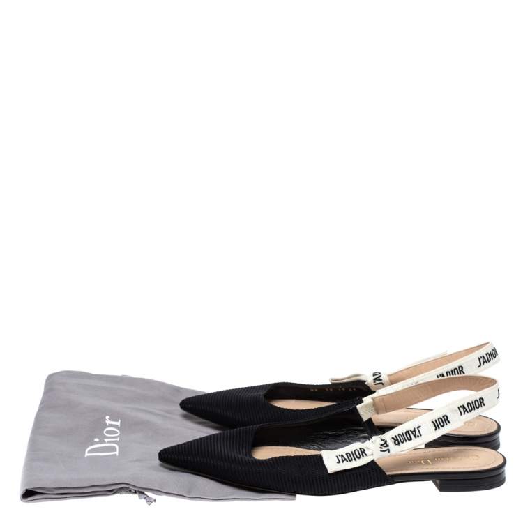 Pre Owned Dior Black Technical Fabric And J'adior Ribbon Pointed Toe Slingback Flats Size 41