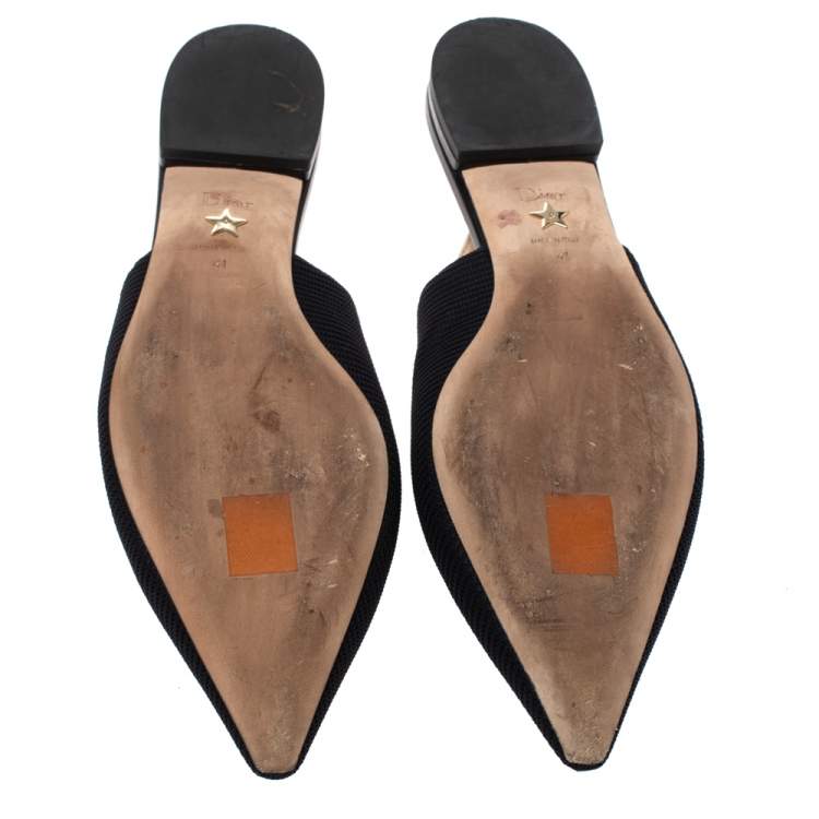 Pre Owned Dior Black Technical Fabric And J'adior Ribbon Pointed Toe Slingback Flats Size 41