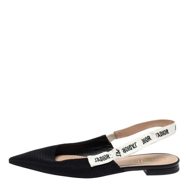 Pre Owned Dior Black Technical Fabric And J'adior Ribbon Pointed Toe Slingback Flats Size 41