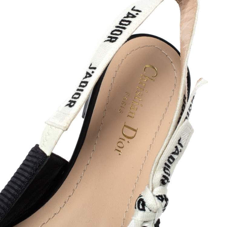 Pre Owned Dior Black Technical Fabric And J'adior Ribbon Pointed Toe Slingback Flats Size 41
