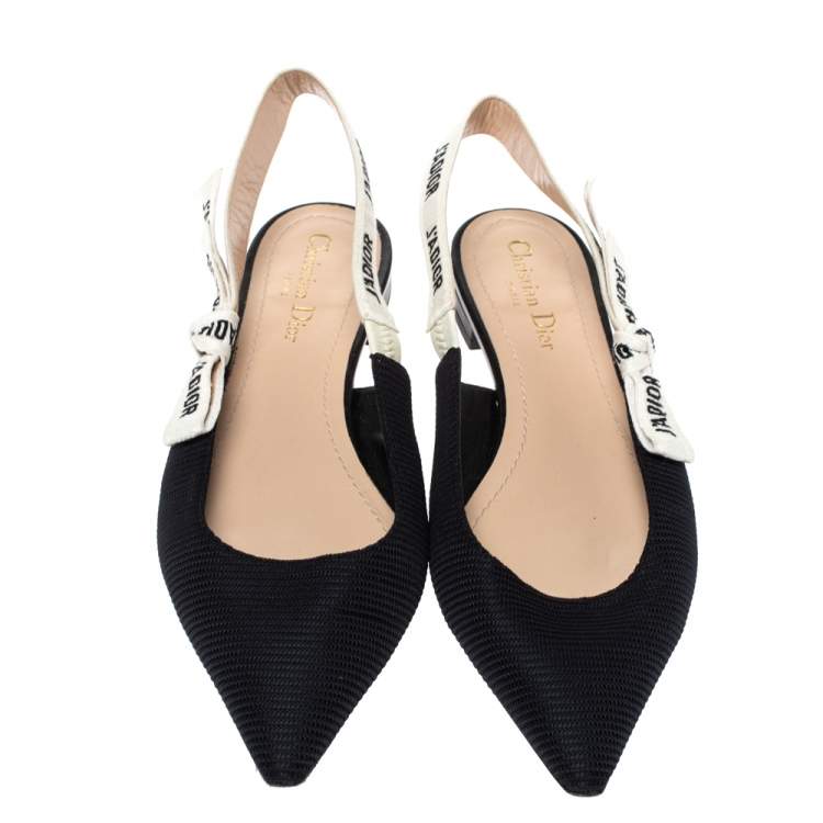 Pre Owned Dior Black Technical Fabric And J'adior Ribbon Pointed Toe Slingback Flats Size 41