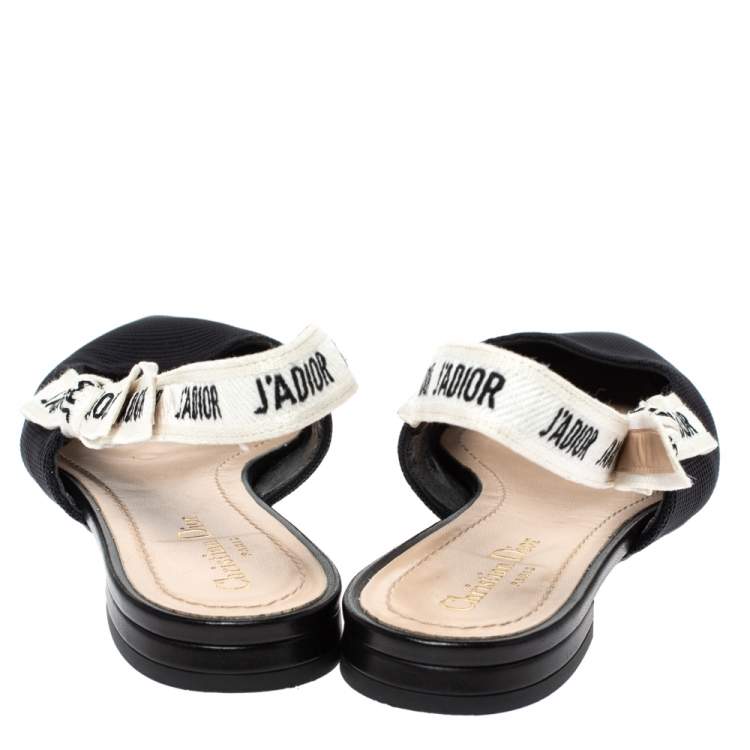Pre Owned Dior Black Technical Fabric And J'adior Ribbon Pointed Toe Slingback Flats Size 41