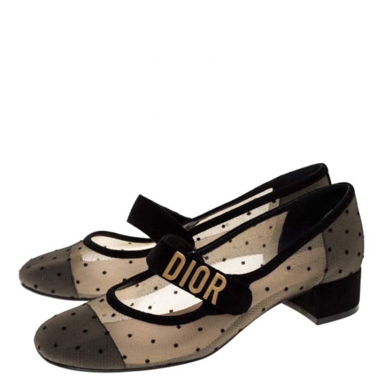 Pre Owned Dior Black Mesh And Suede Trim Baby-D Mary Jane Flats Size 37.5
