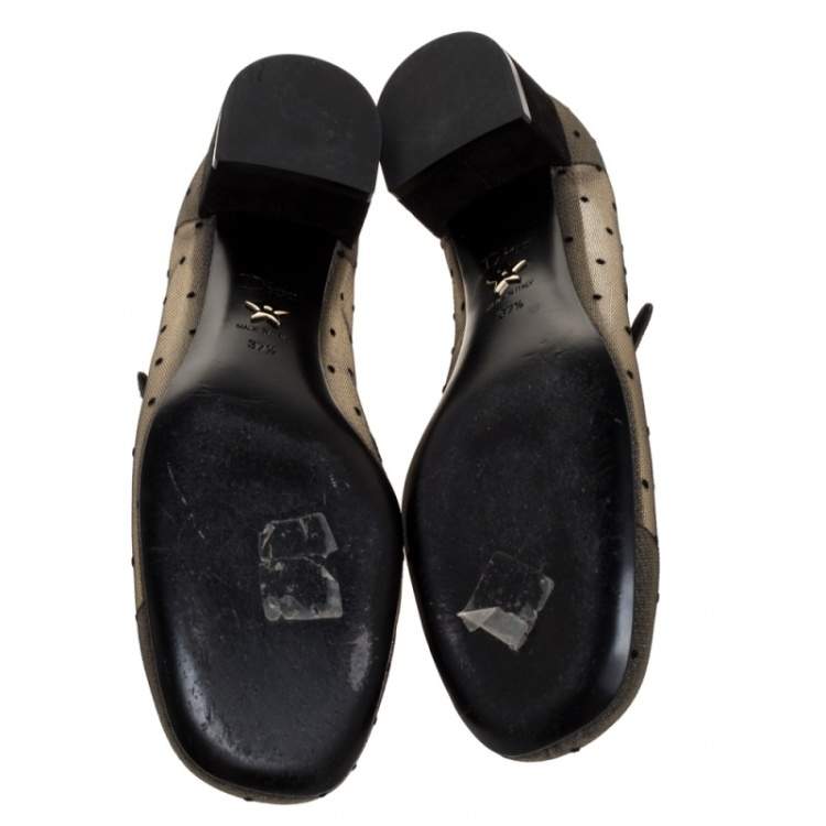 Pre Owned Dior Black Mesh And Suede Trim Baby-D Mary Jane Flats Size 37.5