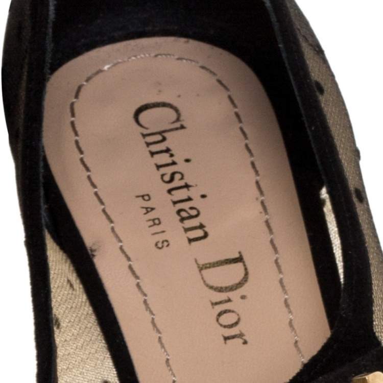 Pre Owned Dior Black Mesh And Suede Trim Baby-D Mary Jane Flats Size 37.5