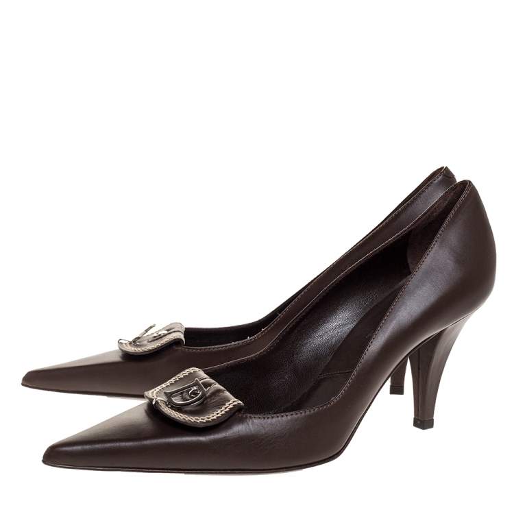 Pre Owned Dior Brown Leather C&D Charm Pointed Toe Pumps Size 39