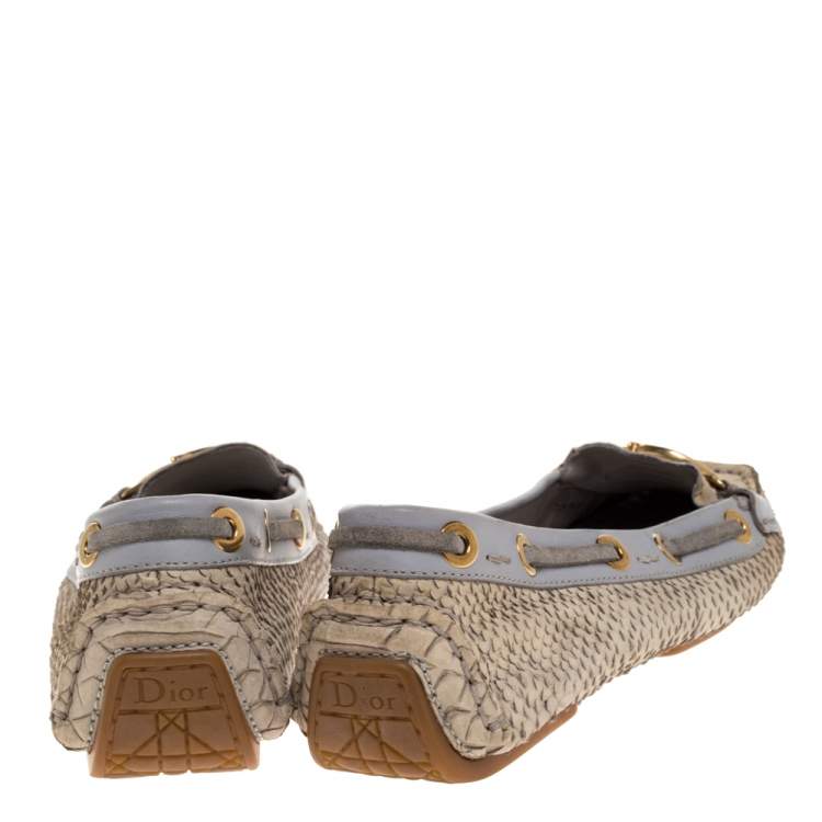Pre Owned Dior Purple/Cream Python CD Logo Loafers Size 38