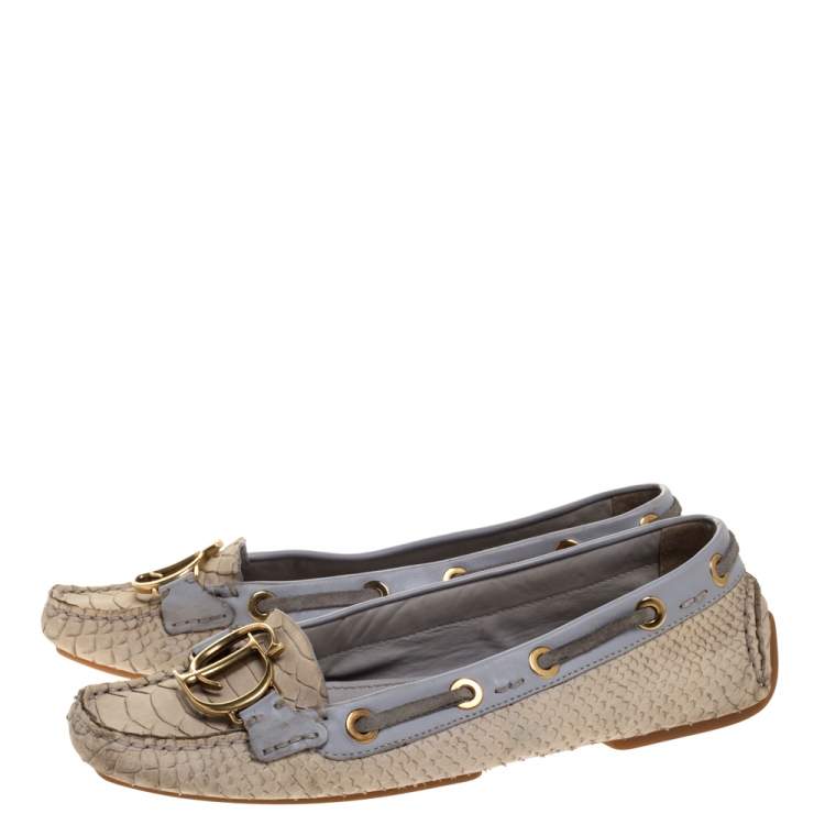 Pre Owned Dior Purple/Cream Python CD Logo Loafers Size 38