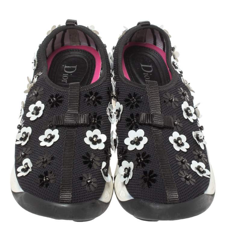 Pre Owned Dior Black Mesh Neoprene Fusion Embellished Low-Top Sneakers Size 38.5