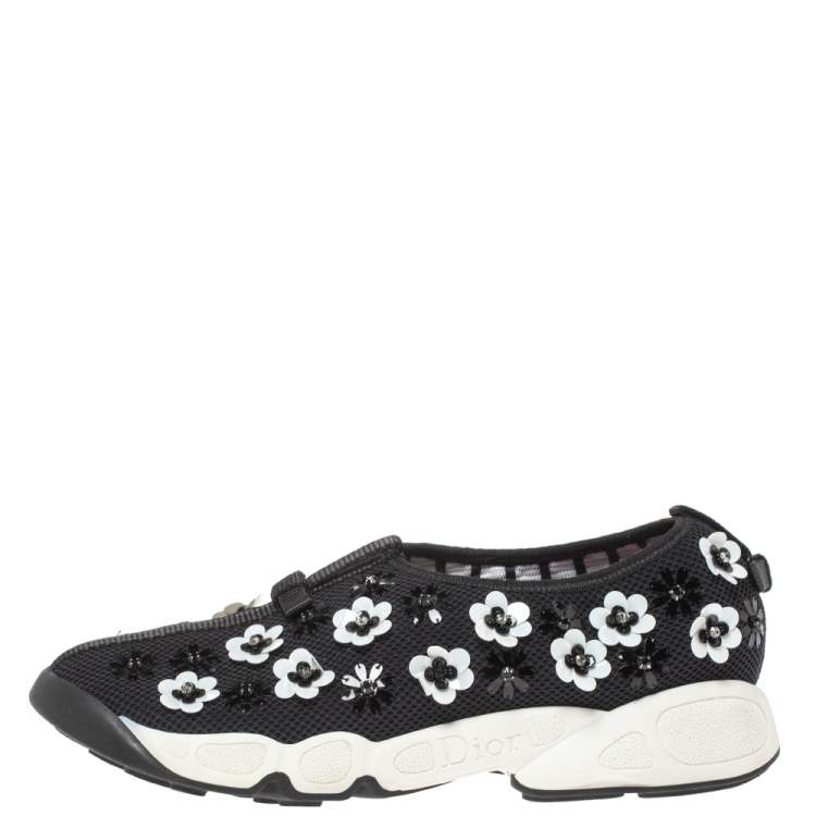 Pre Owned Dior Black Mesh Neoprene Fusion Embellished Low-Top Sneakers Size 38.5