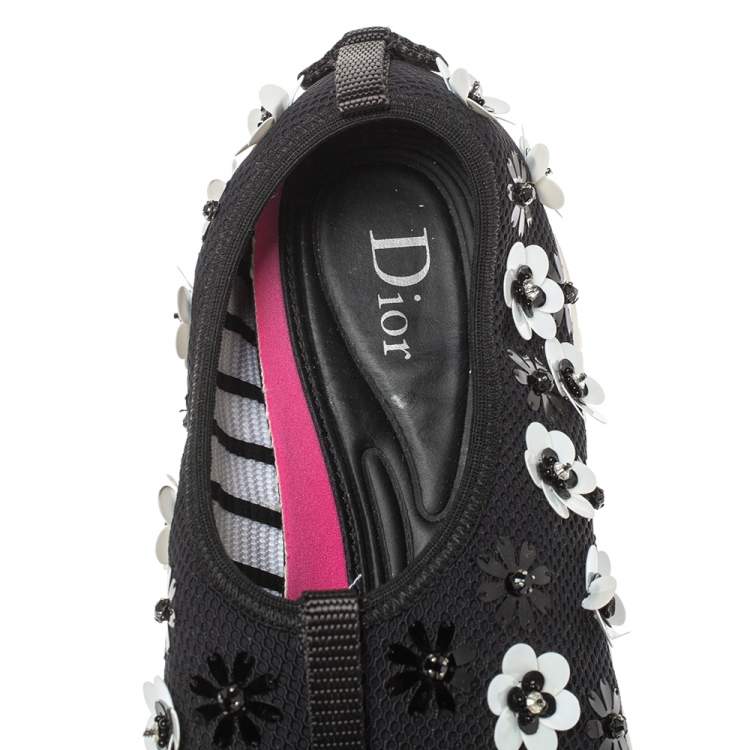 Pre Owned Dior Black Mesh Neoprene Fusion Embellished Low-Top Sneakers Size 38.5