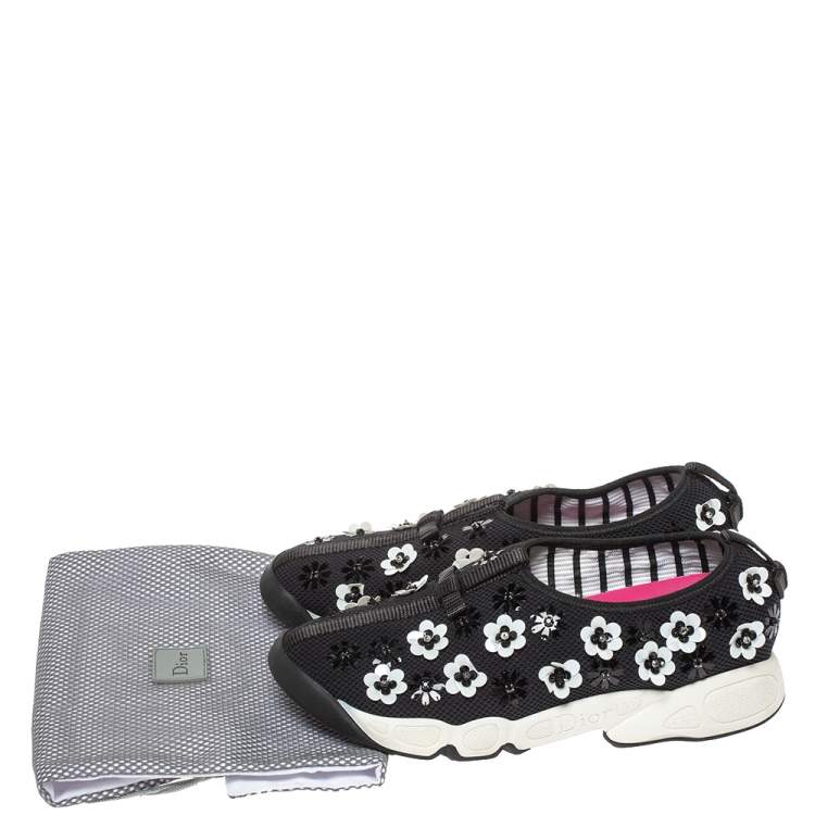 Pre Owned Dior Black Mesh Neoprene Fusion Embellished Low-Top Sneakers Size 38.5