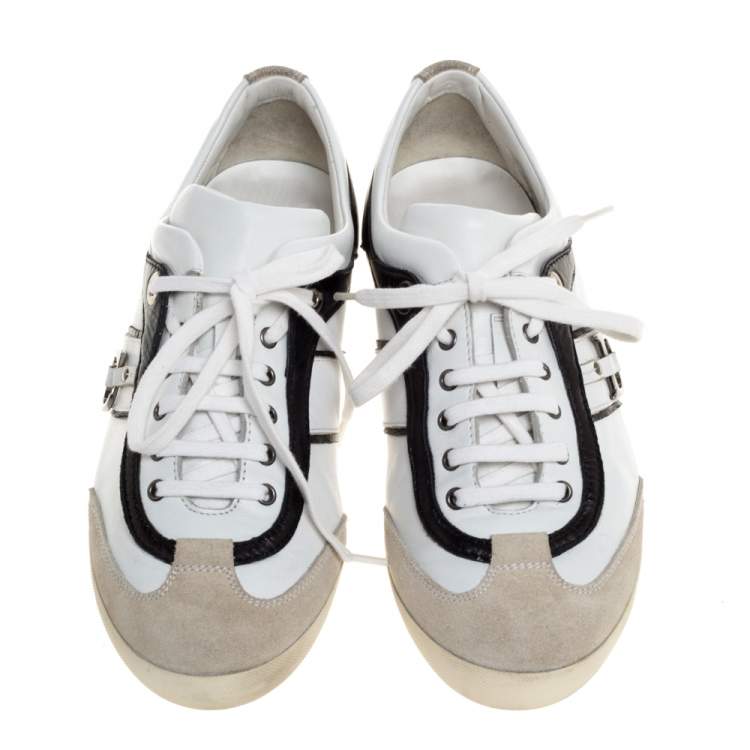 Pre Owned Dior Tri Color Leather and Suede Lace Up Sneakers Size 38.5