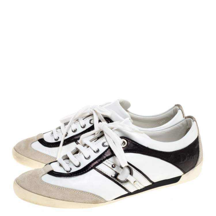Pre Owned Dior Tri Color Leather and Suede Lace Up Sneakers Size 38.5
