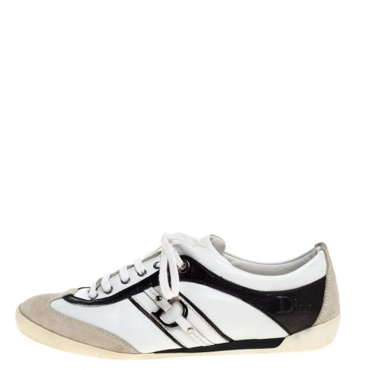 Pre Owned Dior Tri Color Leather and Suede Lace Up Sneakers Size 38.5