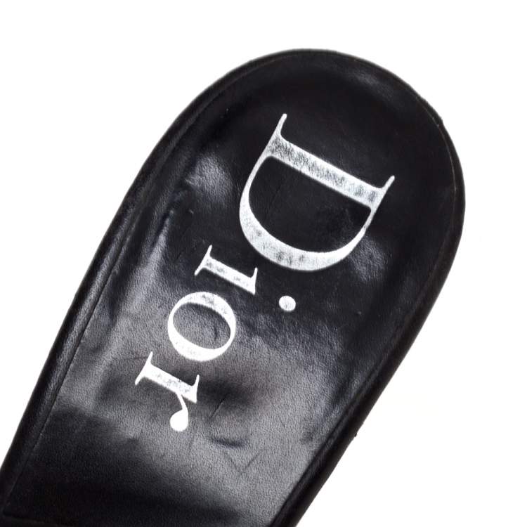 Pre Owned Dior Black Leather Badge Embellished Studded Insole Slide Sandals Size 42