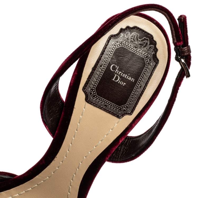 Pre Owned Dior Bordeaux Velvet Tresor Crystal Embellished Open Toe Slingback Sandals Size 38.5