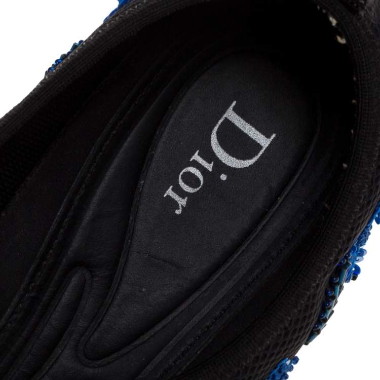 Pre Owned Dior Black Mesh Fusion Crystal Embellished Slip On Sneakers Size 39.5