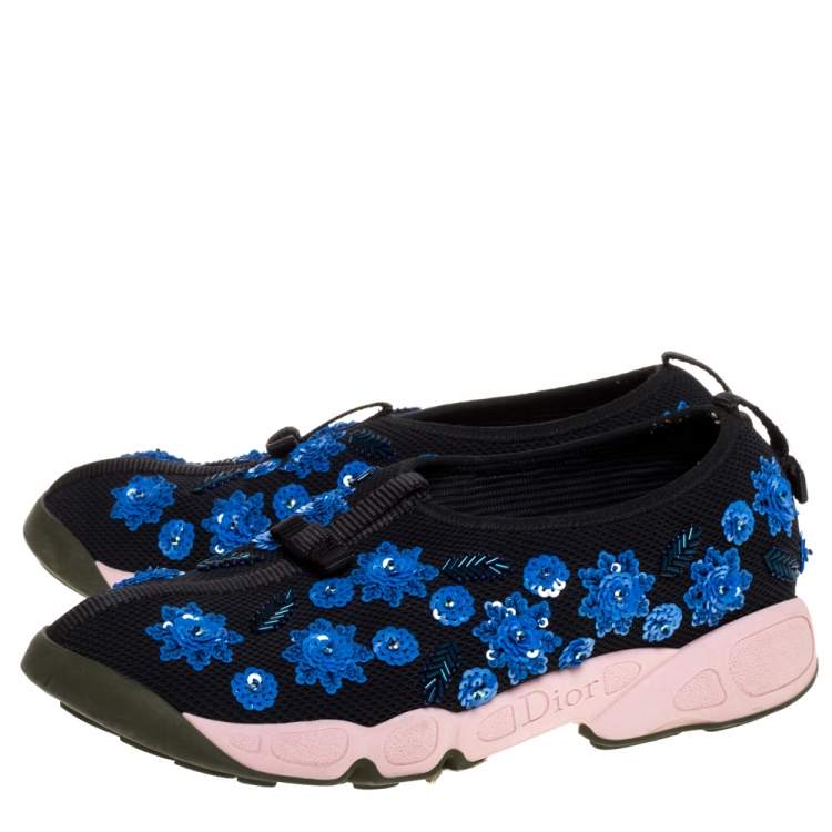 Pre Owned Dior Black Mesh Fusion Crystal Embellished Slip On Sneakers Size 39.5