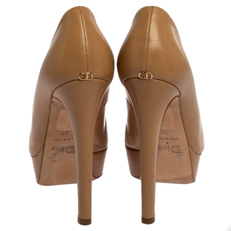 Pre Owned Dior Beige Leather Platform Pumps 37