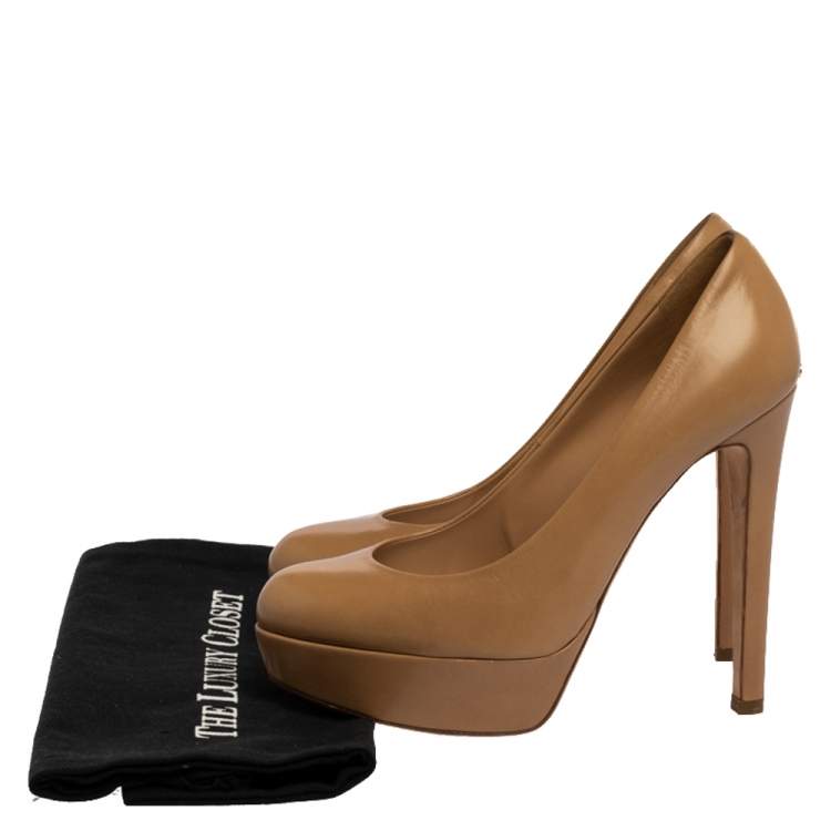 Pre Owned Dior Beige Leather Platform Pumps 37