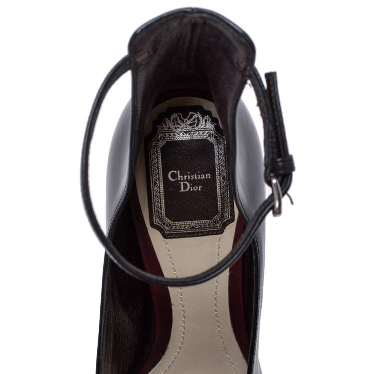 Pre Owned Dior Black Leather Cut-Out Open Toe Ankle Strap Pumps Size 37.5