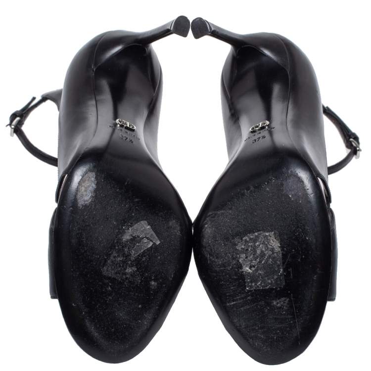 Pre Owned Dior Black Leather Cut-Out Open Toe Ankle Strap Pumps Size 37.5
