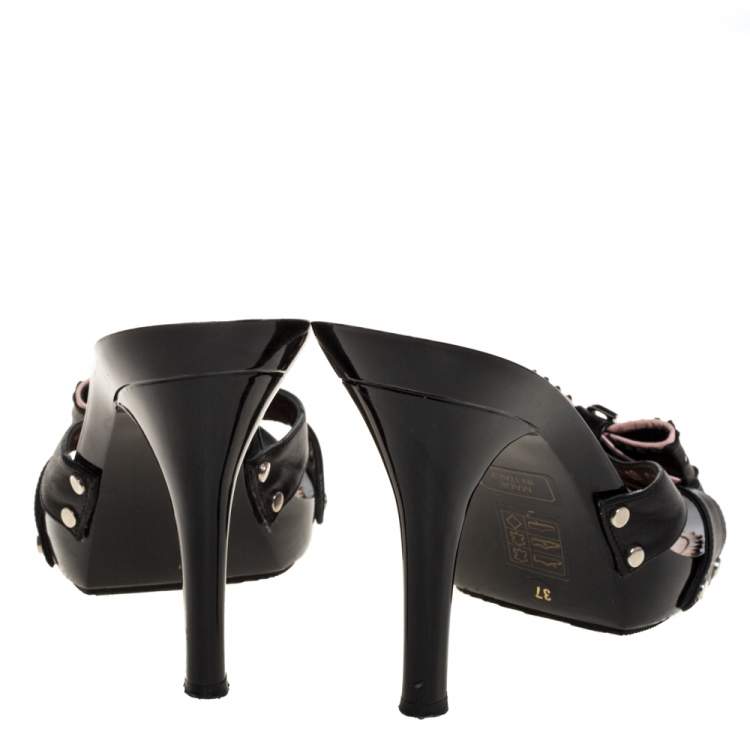 Pre Owned Dior Leather Bow Open Toe Sandals Size 37