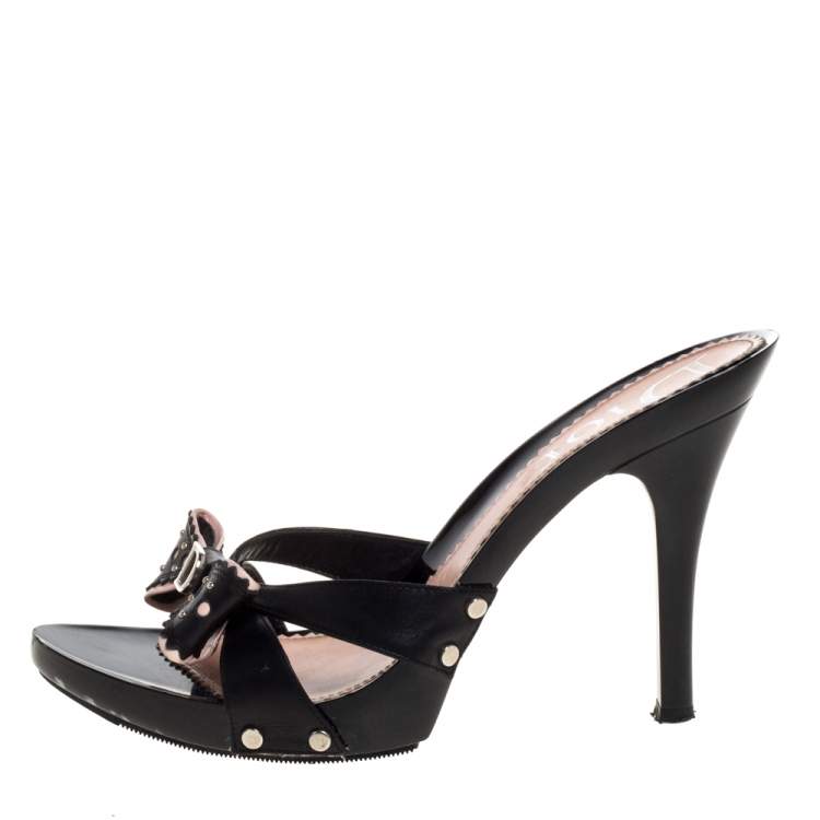 Pre Owned Dior Leather Bow Open Toe Sandals Size 37