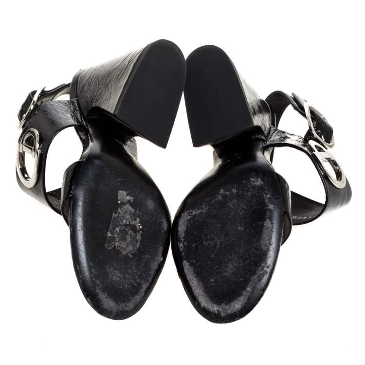 Pre Owned Dior Black Textured Patent Leather Slingback Sandals Size 36