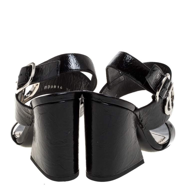 Pre Owned Dior Black Textured Patent Leather Slingback Sandals Size 36