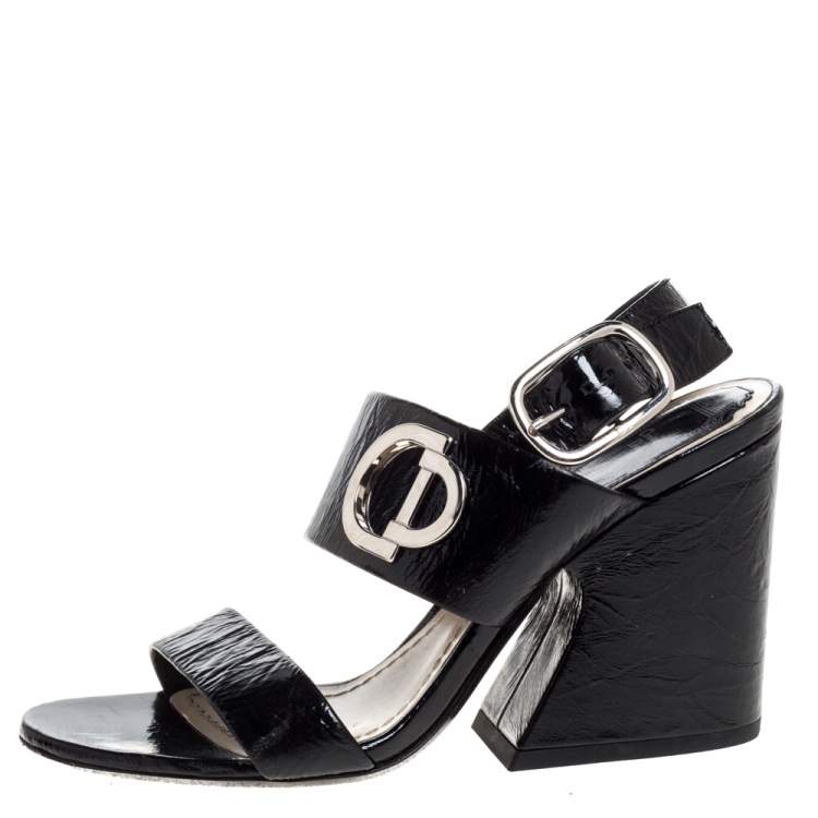 Pre Owned Dior Black Textured Patent Leather Slingback Sandals Size 36