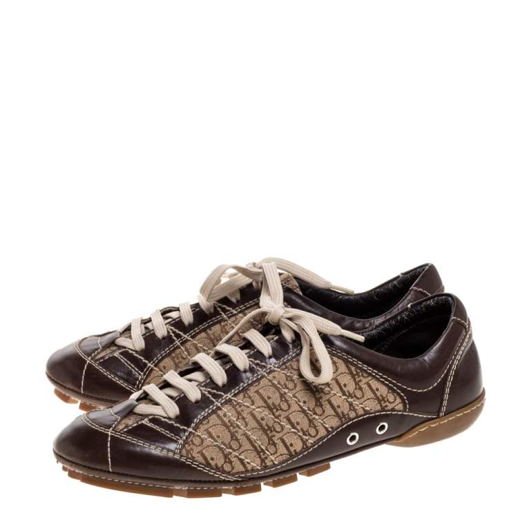 Pre Owned Dior Brown Leather and Diorissimo Canvas Low Top Sneakers Size 37