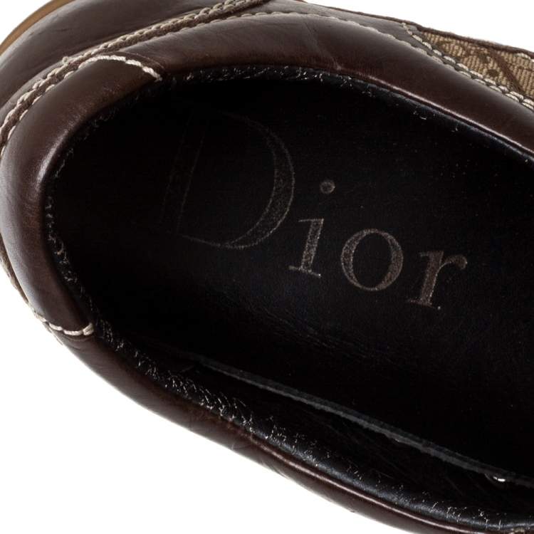 Pre Owned Dior Brown Leather and Diorissimo Canvas Low Top Sneakers Size 37